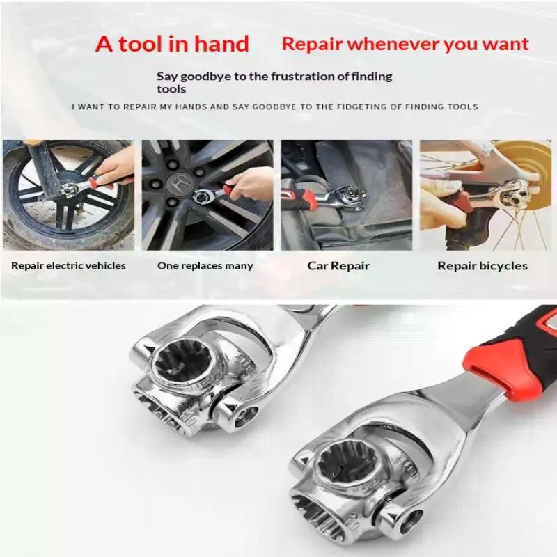 52/48 In 1 Hand Spline Bolts Sleeve Works Multi-Tool Set Universal Ratchet Socket Multipurpose Wrench With 360 Degree Rotation
