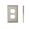 Electroplated Wall Outlet Cover Plate with Stepped Decorative Border for Indoor Wall Detail and a Unified Metal Finish