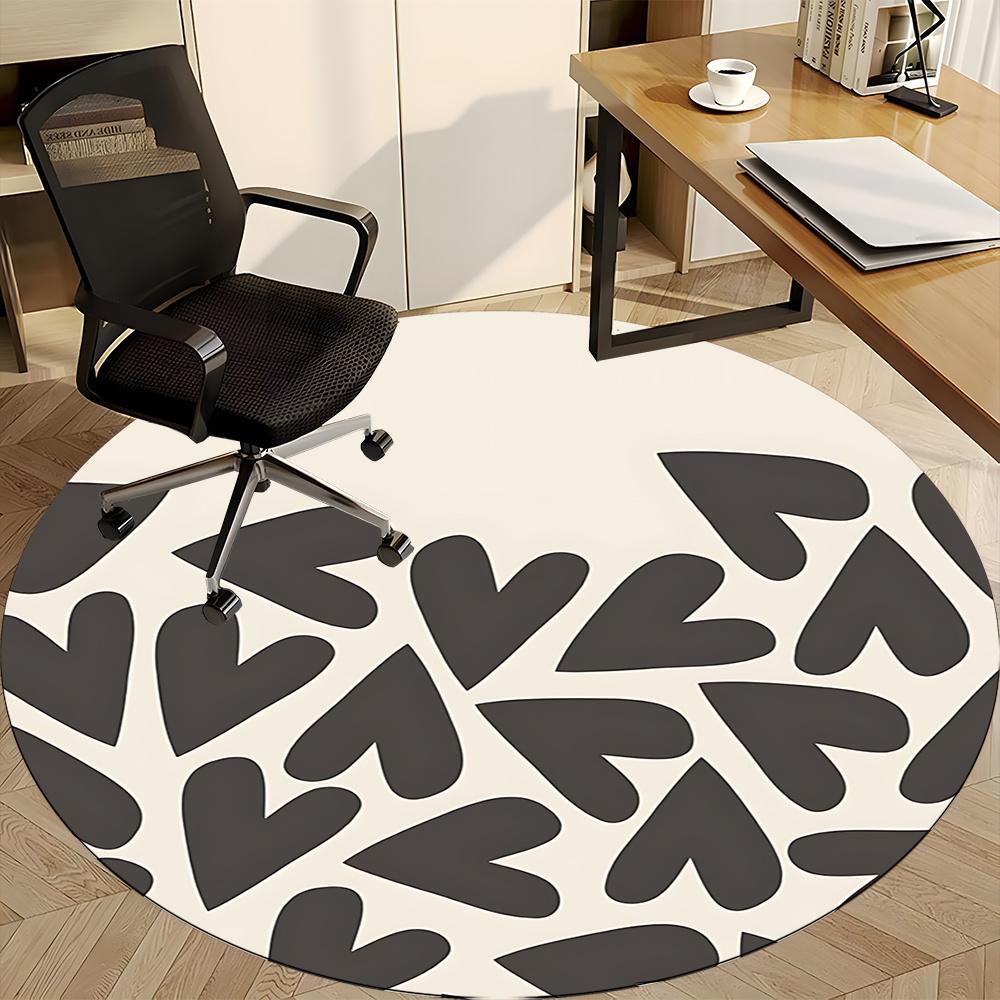 1pc Heart Pattern Office Round Area Rug, Indoor Mat Suitable ForOffice, Under Office Chairs Bedroom Living Room Home Decor, Room Decot247
