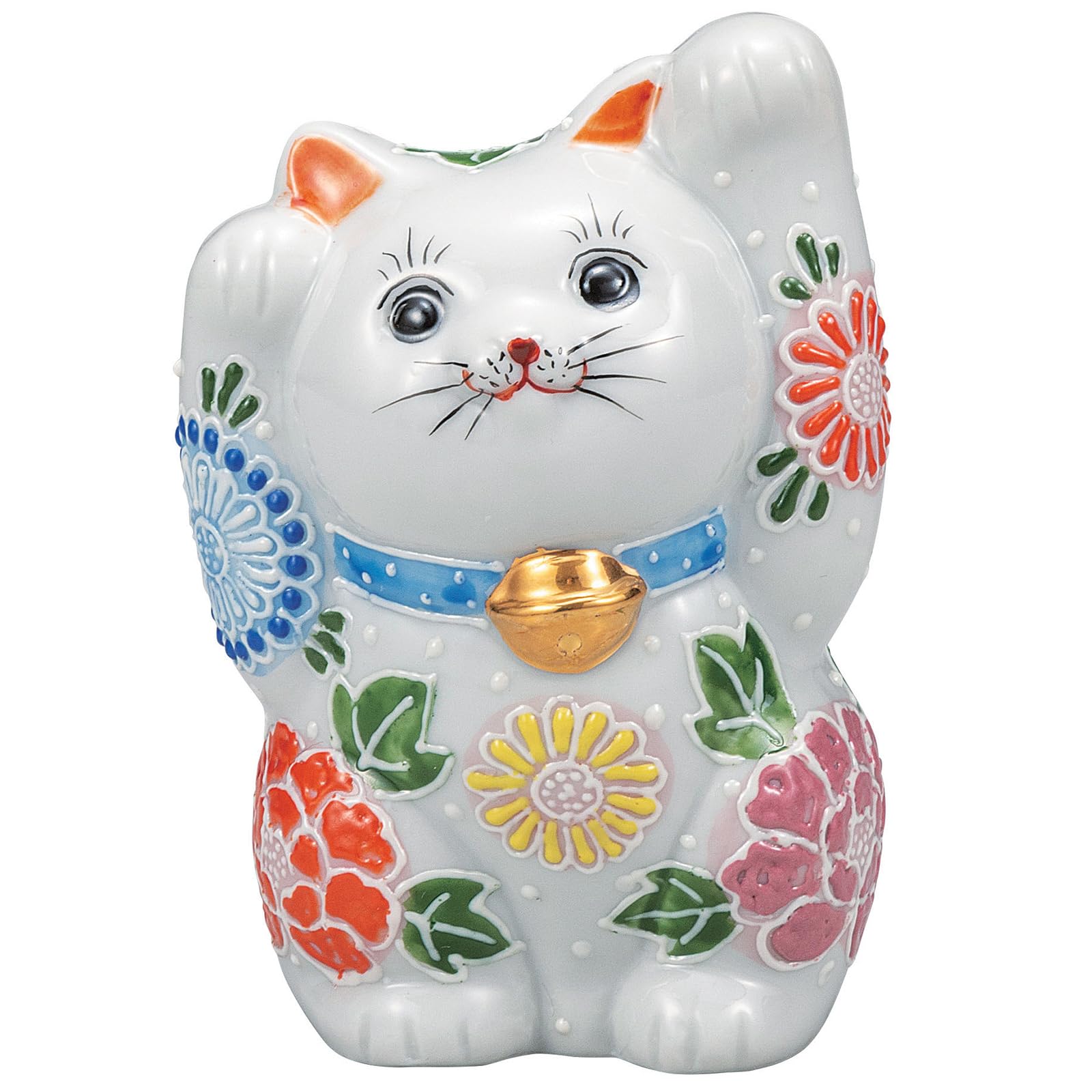 

Kutani Ware 12cm Size Brings Good Fortune and Maneki-neko Figurine, Tall, 4, Hanazono, K9-1541, Wealth, Two-Handed
