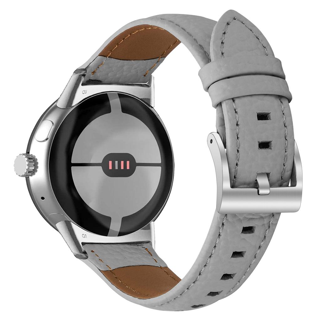 Litchi Textured Genuine Leather Strap for Google Pixel Watch 4/3/2/Watch 41mm Pointed-End Watch Band with Silver Buckle