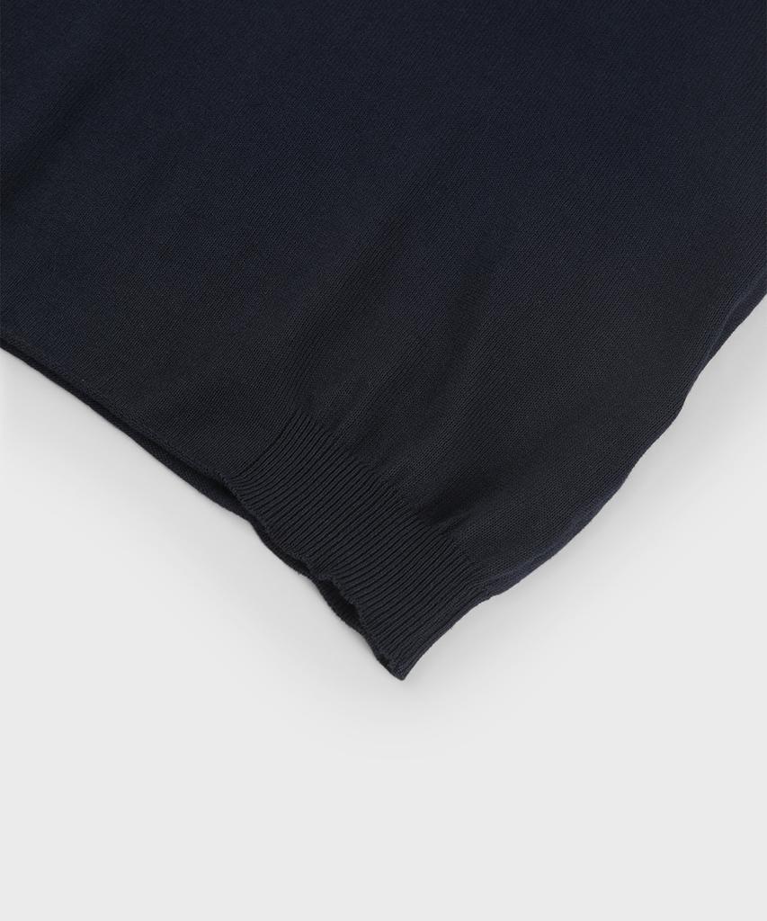 PANICALE Navy Herringbone Cotton Short Sleeve Polo Knit