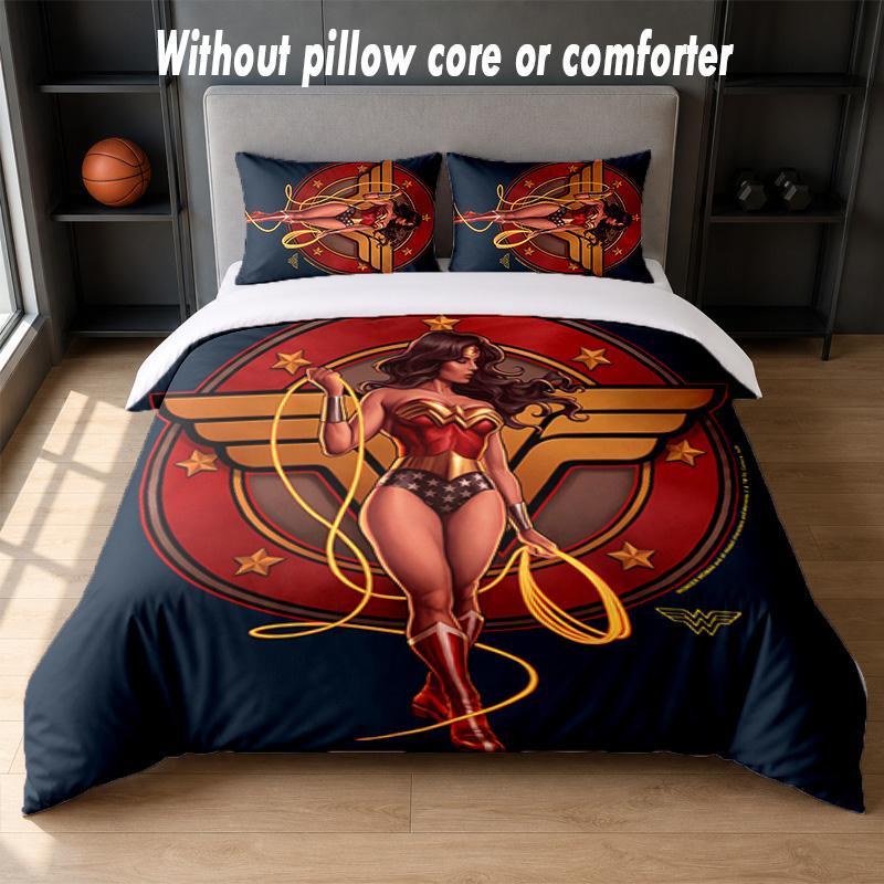 wonder woman Design Bed Bedding Set 1 Duvet Cover + 2 Pillowcases Soft Breathable Household Bed Linens