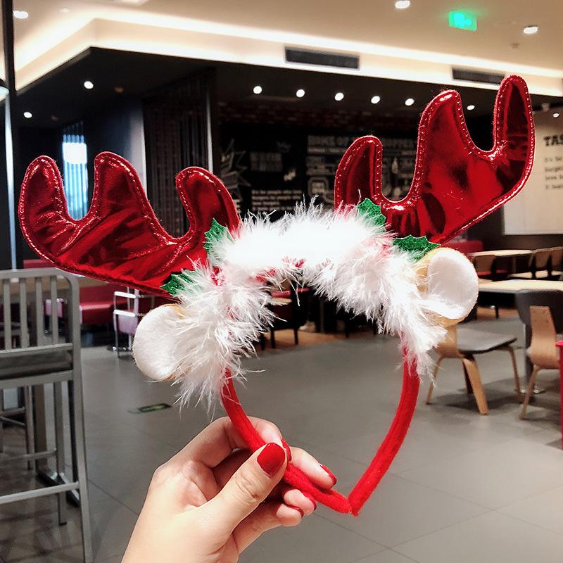 1PC Bow Headband 2025 New Christmas Hair Accessories Santa Claus Tree For Xmas Gifts Deer Horn Cute Hair Bands Party Supplies