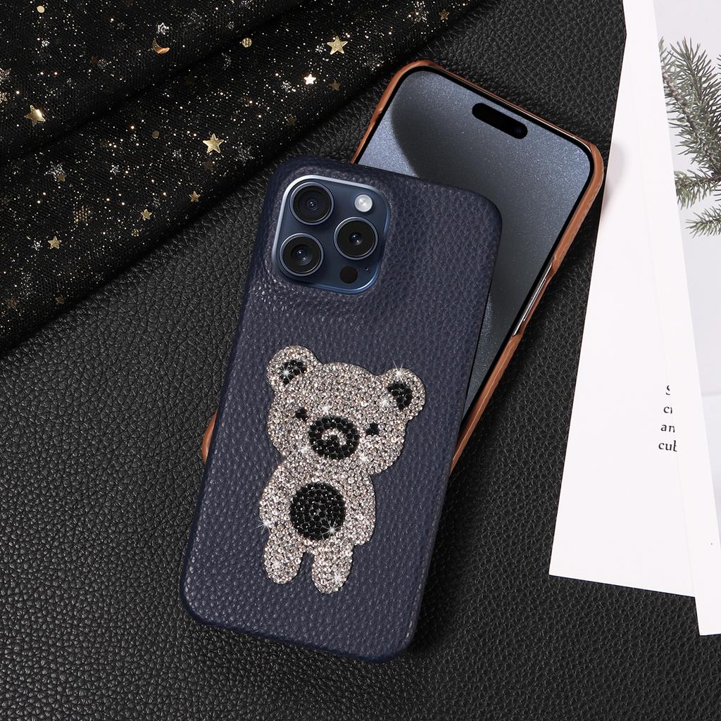 Handyhülle aus Kunstleder mit Diamant-Bärenmuster für iPhone16 15 14 13 12 11Pro Pro Max Plus X XR XS Max7 8 Serie Sturzsichere Hülle