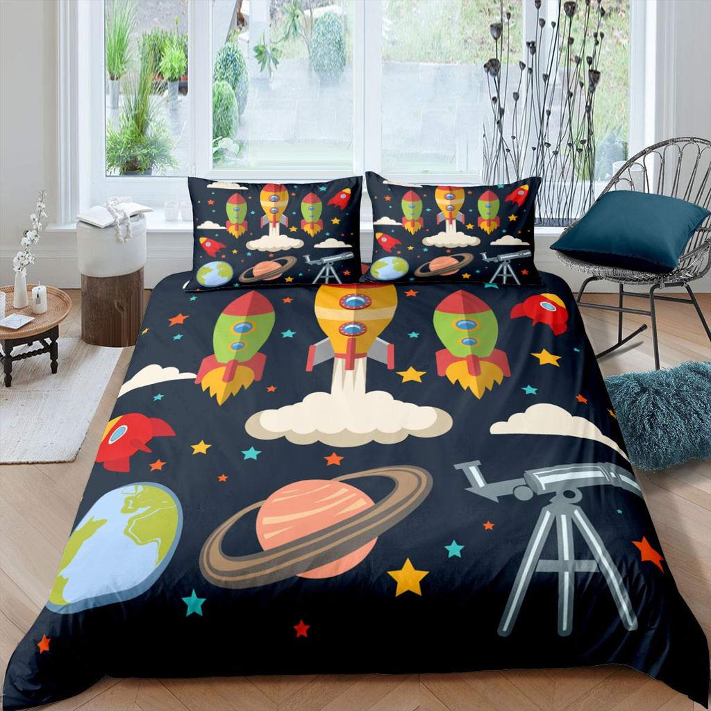 Comforter Cartoon Rocket Single Double Full Size For Kids Boys Girls Polyester Comforter Lightweight With