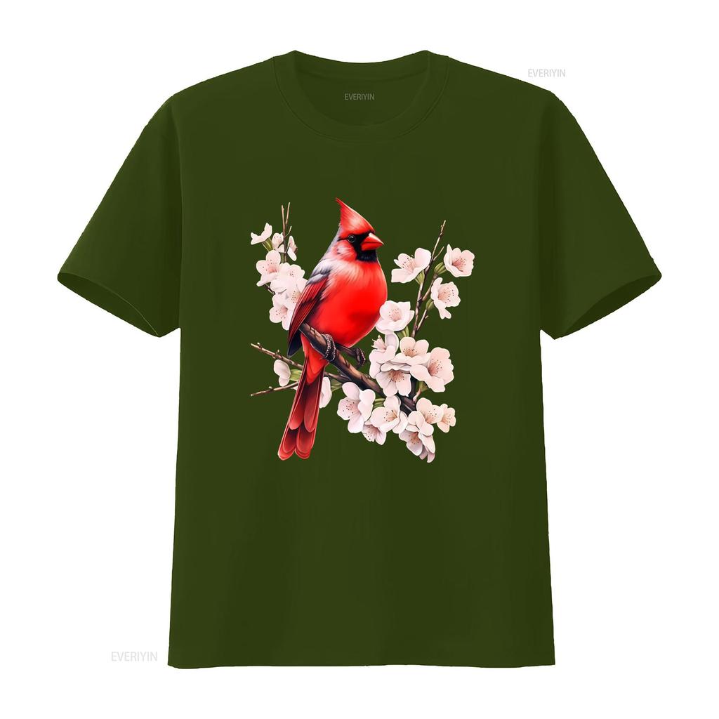 Northern Cardinal Wild Backyard Birds Flower Garden Birders T Shirt Vibrant Red Perched on Blossom Branch Design vintage