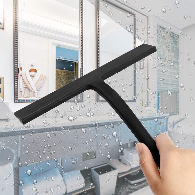 Shower Squeegee Bathroom Squeegee for Shower Glass Door Black Silicone Household Squeegee with Hook 8.93-Inch Cleaning Tool
