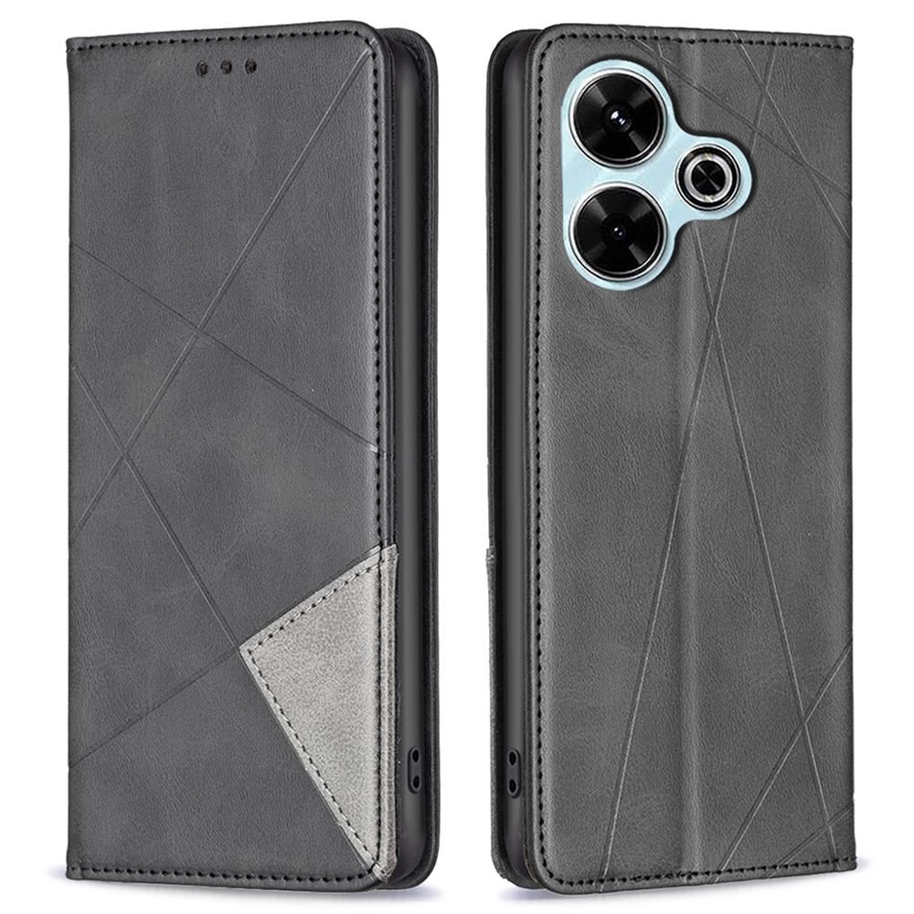 

Для Xiaomi Redmi 13 5G/13 4G/Poco M6 4G Чехол из ПУ кожи Чехол для телефона Ромбовидный Противоударный Флип Black