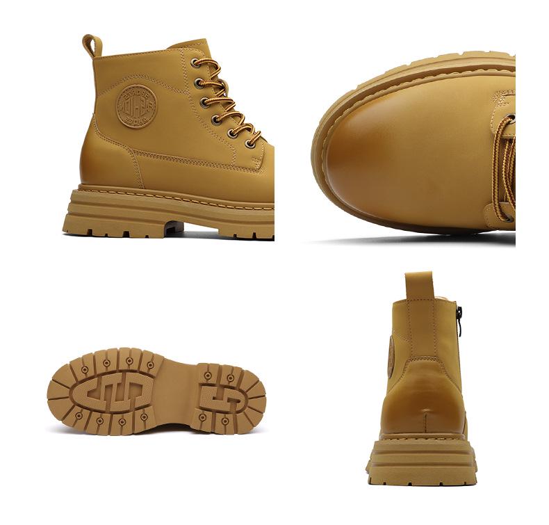 Męskie skórzane buty Martin typu high-top na jesień/zimę 2025: Codzienne, Modne, Przecierane Kolorem, Zwiększające Wysokość Buty Motocyklowe i Robocze