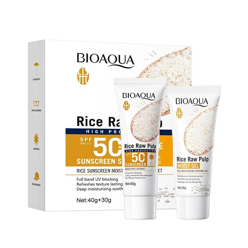2 pezzi/kit BIOAQUA Spf 50 Set Crema Solare Riso Bianco Viso Corpo Idratante Sbiancante Bloccante Solare Crema Solare Viso