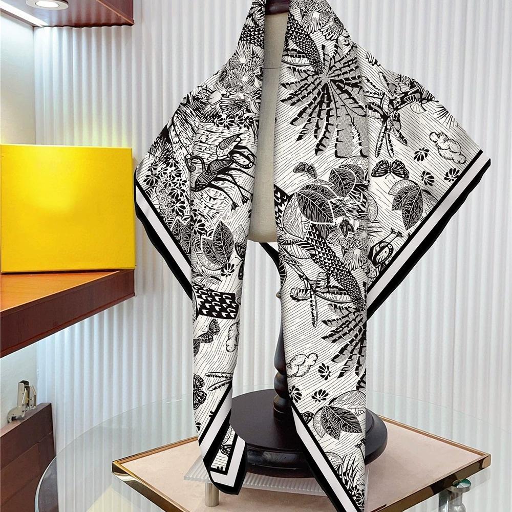 90CM Square Twill Scarf Shawl Hijabs Luxury Autumn Bandana Foulard Neckerchief For Ladies