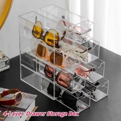 4-layer Plastic Drawer Storage Box Transparent Dustproof Sunglasses Cosmetic Desktop Stationery Rack Kitchen