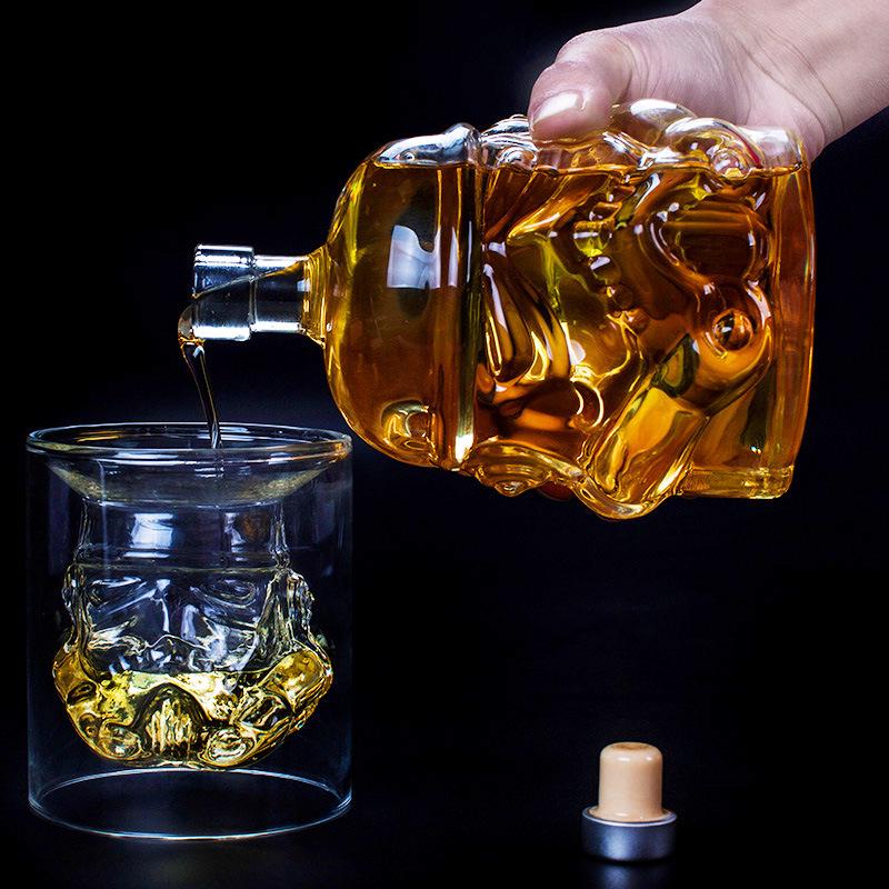 Glass Whiskey Glasses and Bottles Set Transparent Creative White Soldier Cup Wine Bottle Accessories Bar Party Gift Decor New