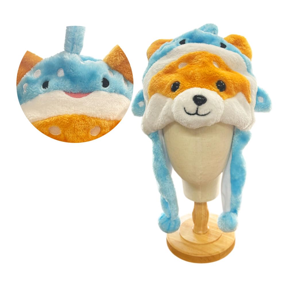 

[LamPlanning] Шапка-животное Мамесиба для путешествий, Милый плюшевый головной убор, Пушистая шапка, Товары для вечеринок, Кигуруми, Хэллоуин (Китовая акула)