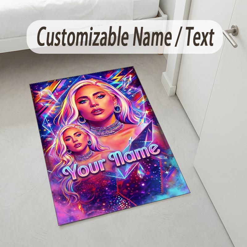 Personalized Crystal Velvet Carpet,Lady Gaga Custom Printed Name, Plush Area Rug For Home Indoor Decor