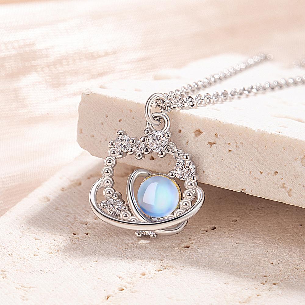 925 Sterling Silver Necklace Moonstone Zircon Women s Pendant Necklace Clavicle Chain Elegant Birthday Wedding Gift серебряный