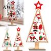 Vintage Style Xmas Decor Wooden Tabletop Christmas Tree Decor, Hollow Ornament, Farmhouse Desktop Ornament Centerpiece for Holiday Party Home