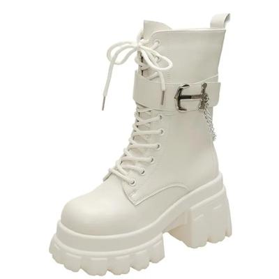 Fashion 9CMChunky Platform Mid-Calf Boots Women New Autumn Winter Motorcycle Boots Woman Thick Bottom Non Slip Leather Combat Boots