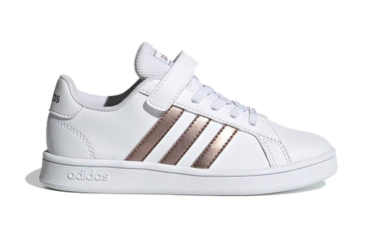 adidas Neo GRAND COURT Low Top Kids' Skateboarding Shoes White Gold Children Aged 3 7 Years Old EF0107