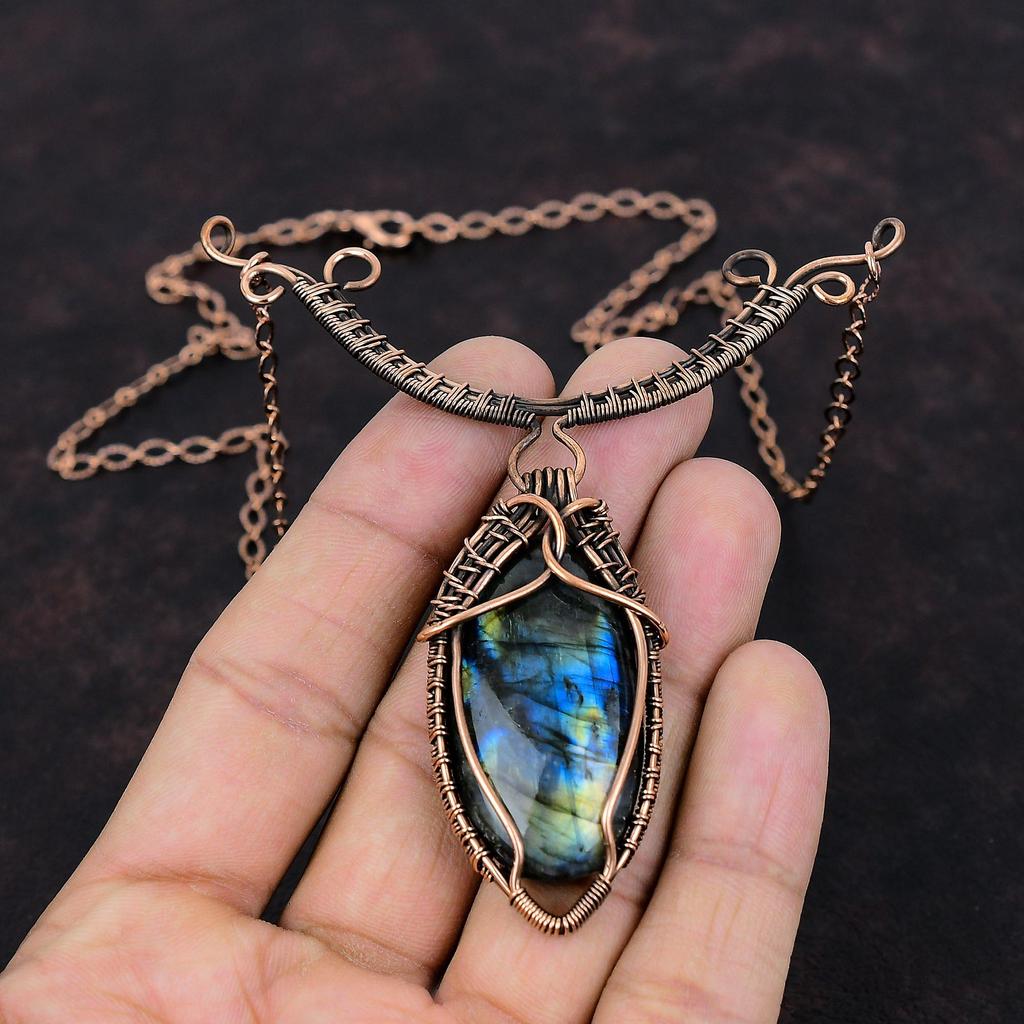 Labradorite Copper Necklace Wire Wrapped Necklace Adjustable Necklace Gemstone Copper Jewelry Handmade Necklace Wire Wrap Jewelry For Gift