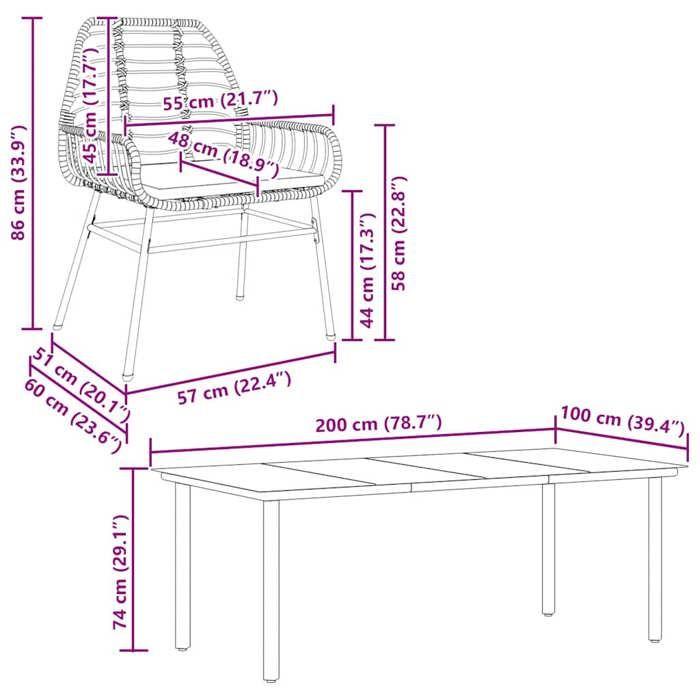 VidaXL Ensemble à manger de jardin coussins 9pcs noir poly rotin verre, ensemble à manger d'extérieur, meuble à manger de 3334554