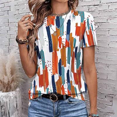 Fashion Women Retro Dynamic Lines Patterns Print T Shirt Funny Casual O-neck Short Sleeves T-shirt Summer Female Tee Shirt