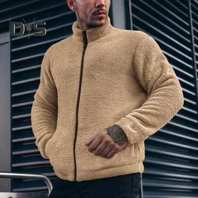 Herren Wintermantel Stehkragen Langarm Einfarbig Verdickte Plüschjacke mit Taschen Reißverschluss Oberbekleidung