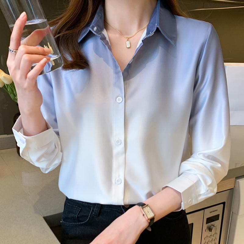 Mode Langarm Büro Dame Drehen Unten Kragen Chiffon Bluse Shirt Frauen Tops J603