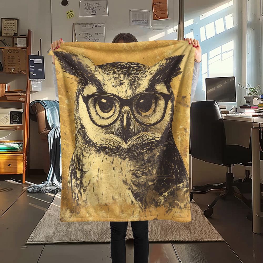 Vintage Owls Print Flannel Blanket, High Quality Comfortable for All Seasons, Home Decor, Warmth and Comfort