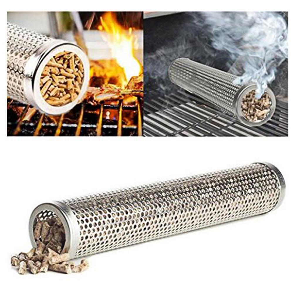 Mesh Pellet Smoker Tube Outdoor Round Cold Hot Stainless Steel Barbecue Smoker Generator