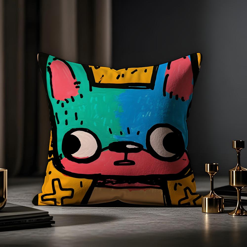 Cute Color Dogs Cushion Cover Anti-dustmite Pillowcase Invisible Zipper Silky Short Plush Sofa Cushion Cover