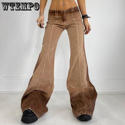 Brand Retro Style Gradient Color Low Waist Skinny Flared Pants Street Fashion Cool Slim Hot Girls Jeans Pants Stitching Skinny Cool Girls Jeans