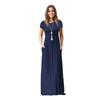 European and American Women's New Solid Color Summer Hot Selling Short Sleeved Pocket Long Dress