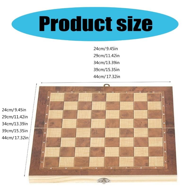 Wood Chess Set Folding Chess Board Game Portable Party Travel Chess Checkers Educational Toy Beginner Chesses Set