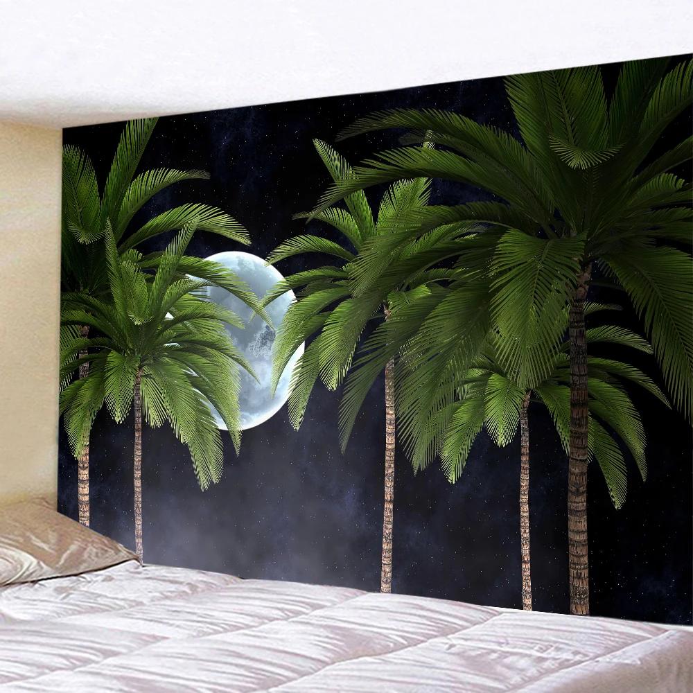 Mystery Starry Sky Tapestry Hippie Wall Hanging Forest Tree Jungle Moon Tapestrie Room Decor Aesthetic for Living Room Bedroom