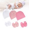 3 Set Baby Bonnet Hat Feature Foldable Cuff with Mittens Cotton Fabric Gentle On Skin Multiple Color Available