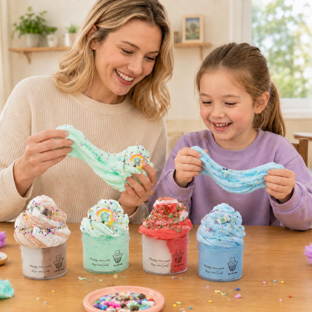 DIY Slime Wolkenknete Eiscreme Seidenknete Stressabbau Kinderspielknete Weich Formbar Ungiftig Sensorisches Spielzeug für Kreativen Spaß und Entspannung
