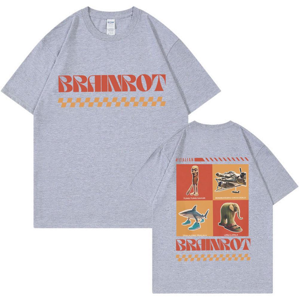 Italienisches Brainrot T-Shirt Tralalero Tralala Tung Tung Tung Sahur Bombardiro Krokodil Lirili Larila Lustiges Oversize Baumwoll-T-Shirt
