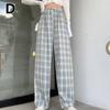 Damen Retro Plaid Loose Hose Leichte elastische Sommerhose mit hoher Taille und weitem Bein Freizeithose