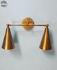 Handcrafted 1950s Mid Century Modern 2 Cone Raw Brass Finish Italian Wall Lamps Fixtures