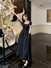 Large Size Hepburn Style Square Neck Dress for Women's New Summer Fat Mm Belly Cover, Slim and Thin Black Dress for Women