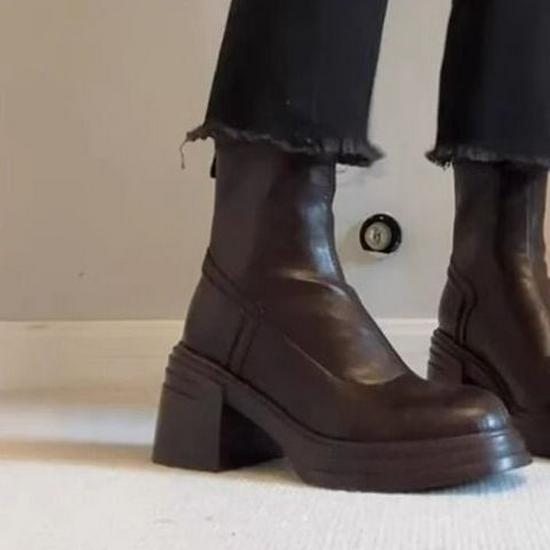 

Women s Retro British-Style High-Heeled Ankle Boots - Thick-Soled, Height-Enhancing, Velvet-Warm Martin Boots for Autumn/Winter Size 37