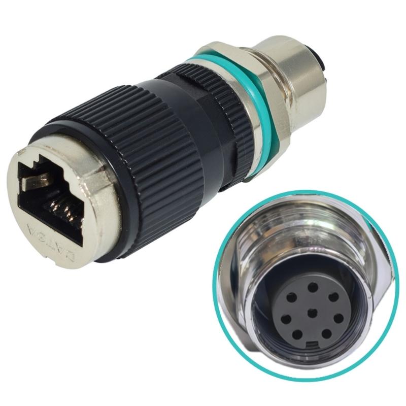 Industrial Ethernet Adapter 12mm 8Pin/4Pin to RJ45 Connectors Adapter Cat6 High Speed 10Gbps IP68 Waterproof Design