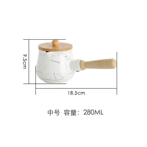 White Gold Pattern Ceramic Milk Jug Wooden Handle Coffee Milk Pot Coffeeware Coffee Accessories Desktop Milk Jug with Wooden Lid