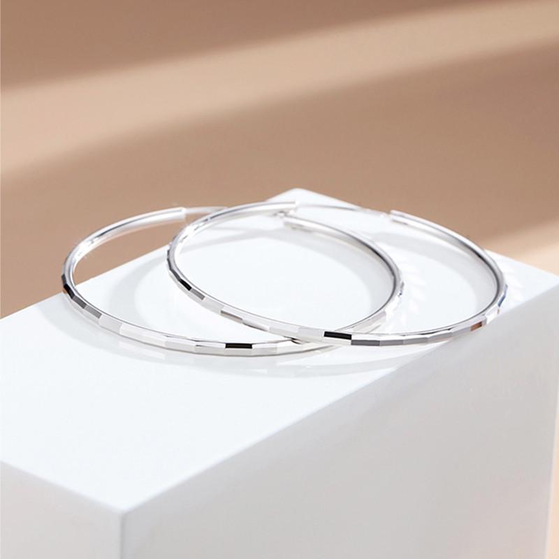 Trendy 2021 Silver Needle Earrings - Korean Style, Large Round Hoop, Bamboo Section