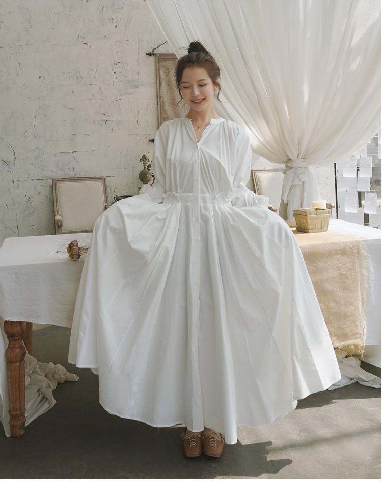 Loose Plus Size Dress Autumn Women's New Style Lantern Sleeves Waist and Knee Lengthened Shirt Dress Large Hem Skirt