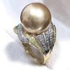 Gorgeous Champagne Imitation Pearl Rings for Women Two Tone Full CZ Luxury Trendy Wedding Engagement Jewelry New Arrival