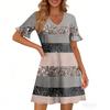 Women A Line Sun Dress Short Sleeve V Neck Printed Dress With Pockets