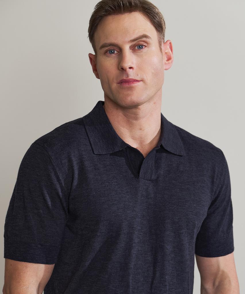 PANICALE Navy Johnny Collar Polo Knit